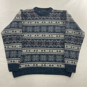 Vintage Etchings Men’s Sweater Wool Blend Grandpa 80s 90s Fair Isle Cabincore XL